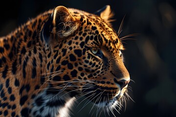Obraz premium Majestic Leopard Prowling in Darkness with Piercing Gaze and Intricate Spotted Fur