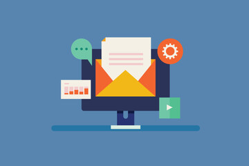 Email campaign automation, email opening, email messages, email analytics, email open rate, vector illustration with icons