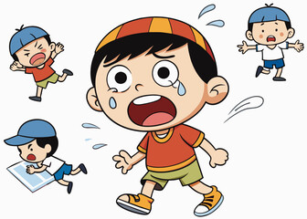 Cute boy cartoon crying many action on events