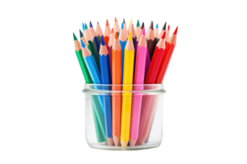 Symphony of Colors: A Glass of Pencils on White or PNG Transparent Background.