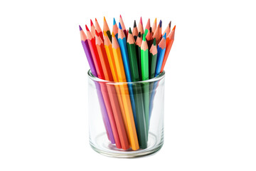 Obraz premium A Symphony of Color: Glass of Colored Pencils on White or PNG Transparent Background.