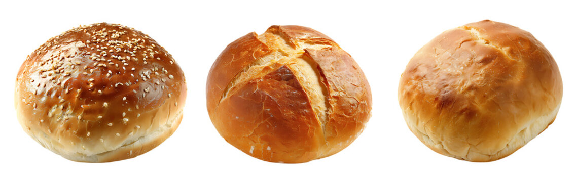 Set of bread bun isolated on a transparent or white background