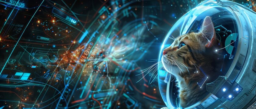 Amazing closeup charismatic of a cat wearing an astronaut helmet