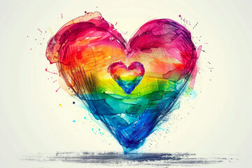 Rainbow Two brightly rainbow  coloured hearts fused together in grunge style, symbolising LGBTQ+ pride and love.