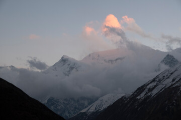 Landscape with snow. The Himalayas are stunning especially when the visibility is good which is usually the case after the monsoon - in the autumn and in the winter months. It's freezing though.