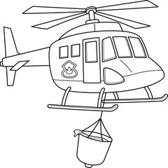 Firefighting Helicopter Isolated Coloring Page 