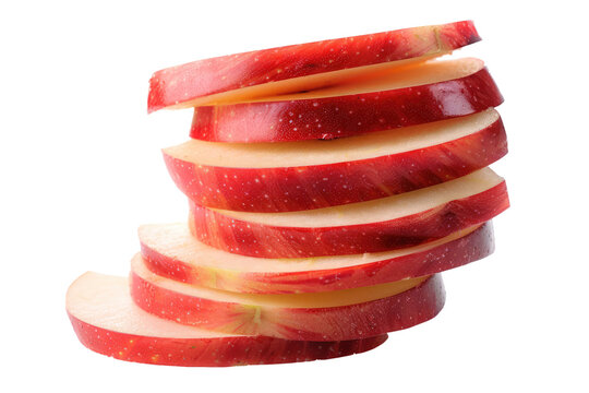 stack of red sliced apples isolated on white or transparent png