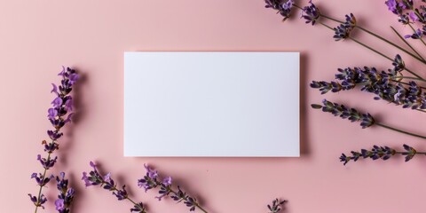 white blank paper with pink background and lavender flowers