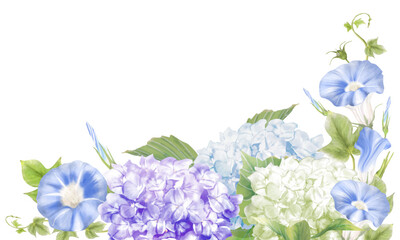 アサガオと紫陽花のポストカード（フレーム）