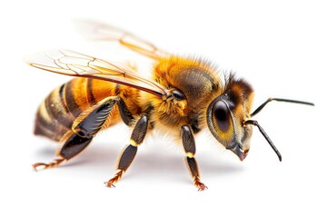 closeup of a bee isolated on white