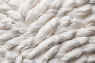 A detailed macro photography shot of white twisted textile fibers showcasing texture and pattern