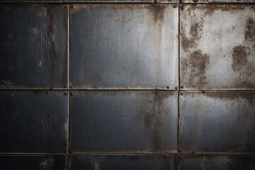 Texture of oxidized metal tiles, creating a grunge and industrial look, often symbolizing abandonment and decay