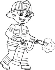 Firefighter Holding a Fire Extinguisher Isolated