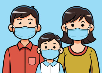 family wearing protective Medical mask for prevent virus Covid-19