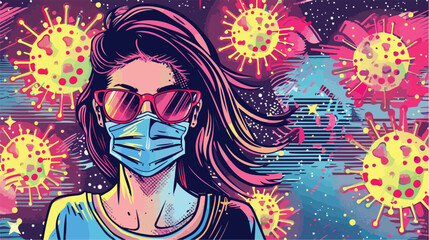 Pop art woman with mask against 2019 ncov virus over