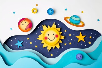 Naklejka premium Stars in the solar system, cartoon illustration, white background