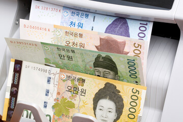 South Korean won in a counting machine