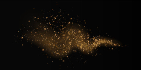 Magic golden wind png festive isolated on transparent background. Golden comet png with sparkling stars and dust.	
