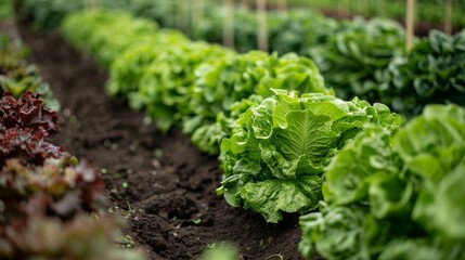 Rows of organic vegetables growing in a well-maintained farm