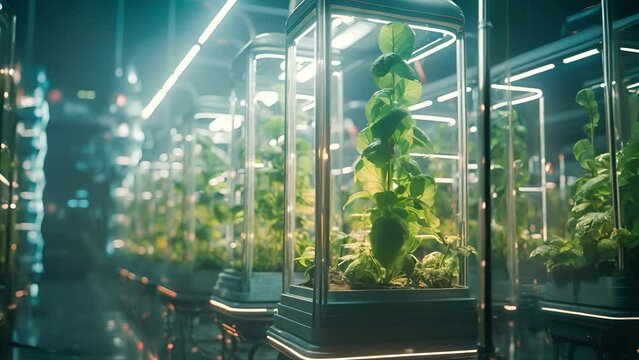 Vertical greenhouse with hydroponic plants nursery farming. Hydroponics vertical farm in building with high technology farming, agricultural greenhouse with hydroponic shelves	
