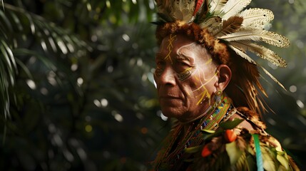 Amazon elder in traditional attire 