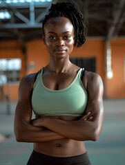 Confident fit young african fitness woman