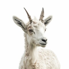 A white goat standing in front of a white background