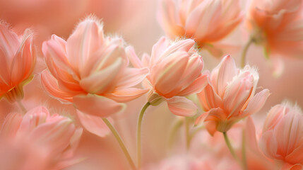 Fototapeta premium Floral background in Peach Fuzz color, close up, macro. Shallow depth of field
