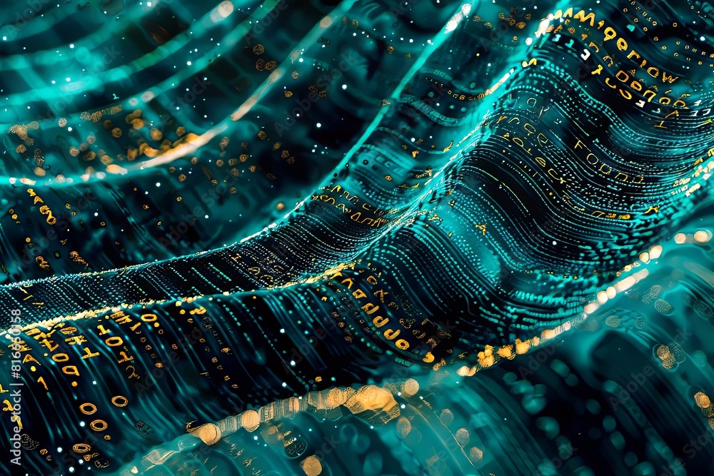 Poster abstract representation of flowing binary code on a dark background