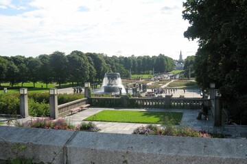 Fototapeta premium High angle view of Vigeland sculpture park or Vigelandpark. Frogner Park in Oslo, Norway