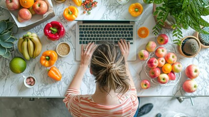 Wellness Focused Social Media Content Planning with Fresh Produce on Workspace Desk