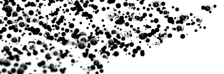  futuristic sci-fi dark matter molecules background, black and glass moving spheres bubbles