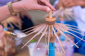 Handmade umbrella of the village Bo Sang, Chiang mai, Thailand. It a famous handicraft and souvenir...