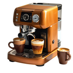 Electric coffee machine with a glass teapot brews a morning drink. isolated on transparent background