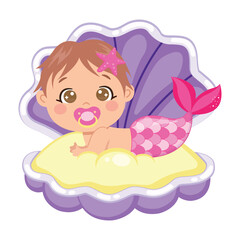 Cute mermaid baby girl in clam shell