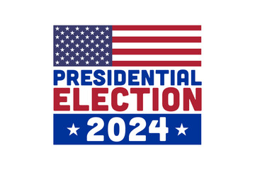 Bold graphic for the 2024 Presidential Election in the United States, featuring the American flag and patriotic colors, encouraging voter participation.