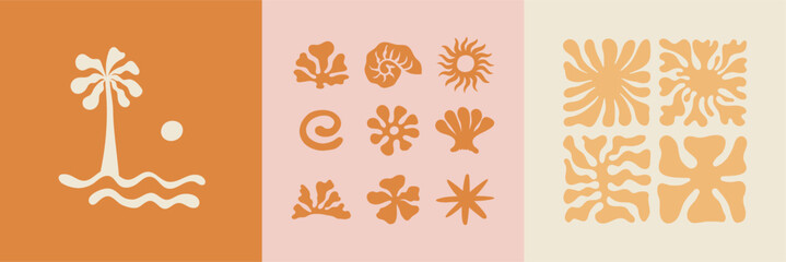 Vector set of logo design templates and graphic elements, organic cosmetic, floral illustration in simple linear hand drawn style, plants and flowers, natural products emblem © venimo