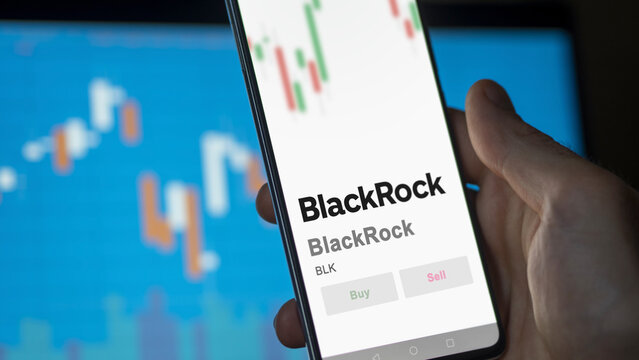 BlackRock on the screen of an exchange. BlackRock price stocks, $BLK on a device.