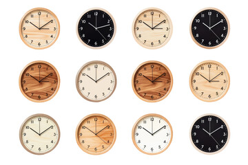 Time Symphony: The Clocks Dance on the Wall on White or PNG Transparent Background.