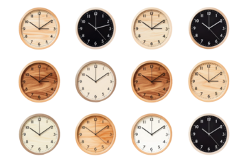 Time Symphony: The Clocks Dance on the Wall on White or PNG Transparent Background.
