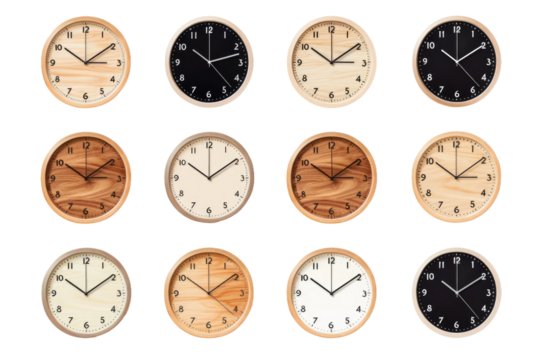 Time Symphony: The Clocks Dance on the Wall on White or PNG Transparent Background.
