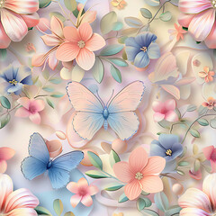Butterfly and flower seamless pattern