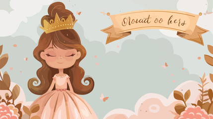 Princess with wooden label invitation card Vector style