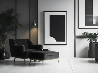 Fototapeta premium Frame mockup, ISO A paper size. Living room wall poster mockup. Interior mockup with house background. Modern interior design. 3D render