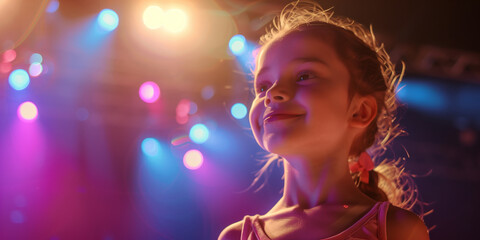 Kindergarten kids participating in spring themed school play. Cheerful children performing on theater stage in front of their parents. Creative leisure for elementary school students.
