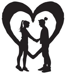 Couple silhouette in heart shape