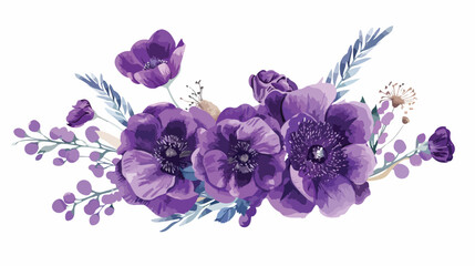 Purple flowers bouquet over white Vector style vector