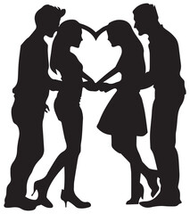 Couple silhouette in heart shape
