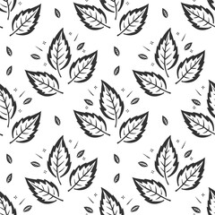 Pattern leaves stylized doodle, contour drawing, on white background.