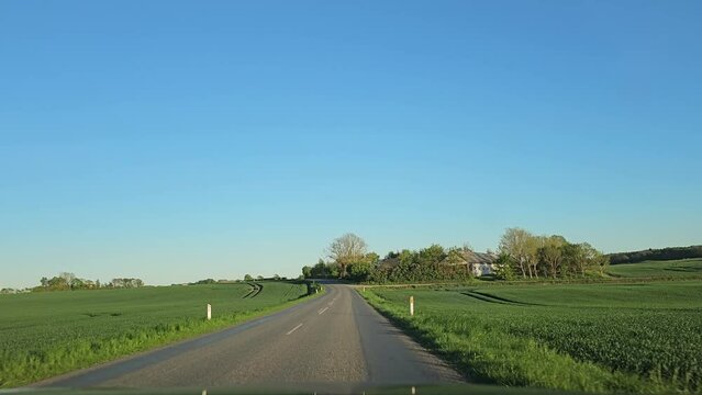 POV drive in rural denmark in spring